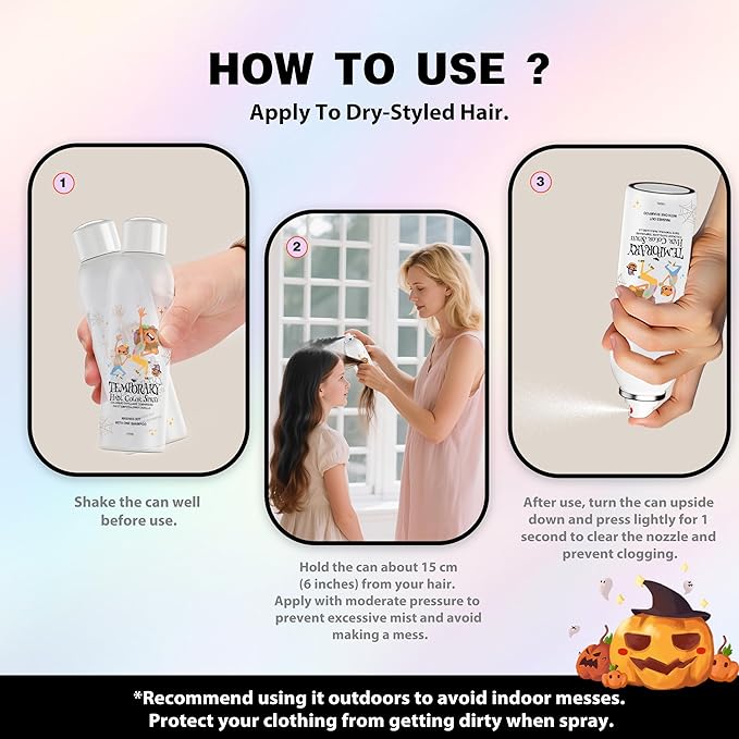 Black Temporary Hair Color Spray for Kids, Instant Colored Hair Dye Alternative for Girls Boys Women Men, Disposable Washable, Quick Styling for Party Cosplay Christmas Halloween, 150ml