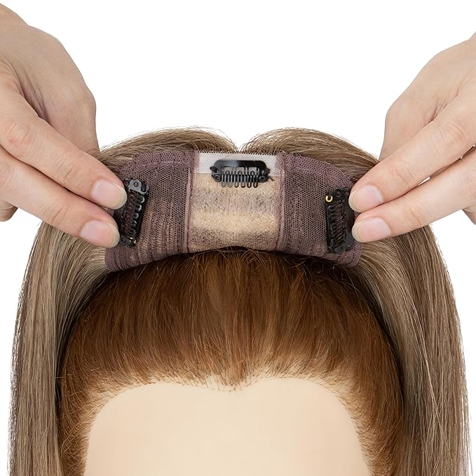 Rich Choices Hair Toppers for Women Real Human Hair 100% Human Remy Toppers NO Bangs with Thinning on Top Clip in Hairpiece 4"x4.7"Lace Base 10 Inch #4P27 Medium Brown Highlights Dark Blonde