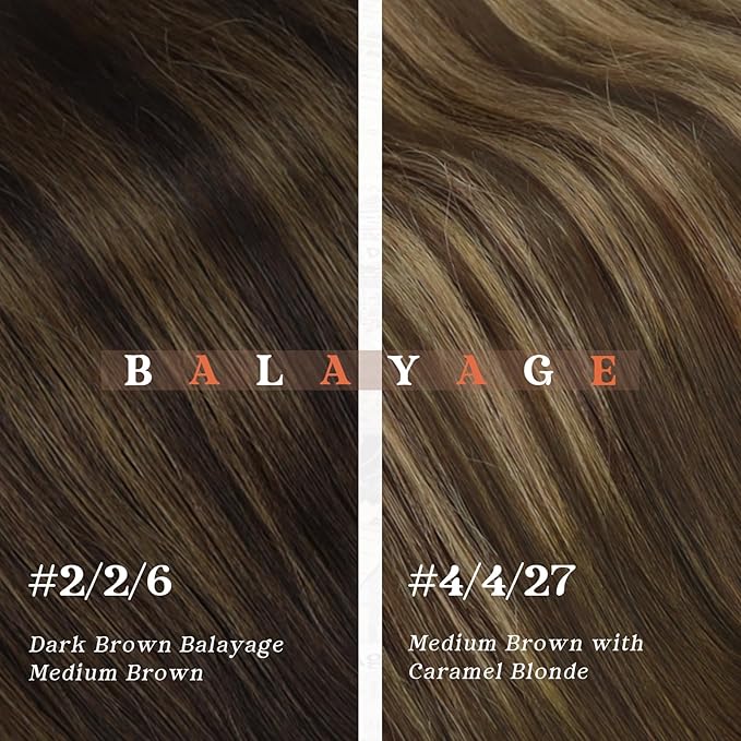 Ve Sunny Clip in Hair Extensions Thick Remy Human Hair Dark Brown Balayage Medium Brown Real Hair Extensions Clip in Human Hair Straight 18inch 7pcs 120g