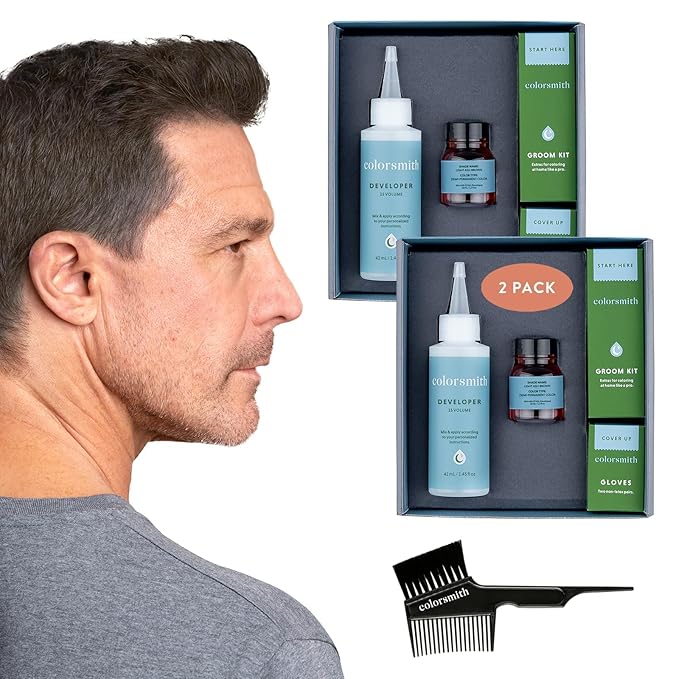 Hair & Beard Color for Blending Grays 2 pack - Light Ash Brown - Ammonia-Free Complete Men’s At-home Beard & Hair Dye Kit, Professional-grade Demi-Permanent Hair Color (6.1)