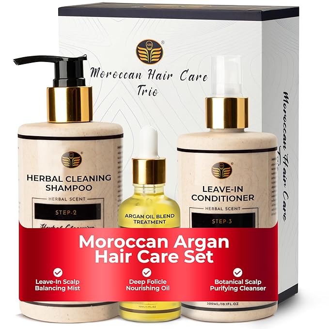 Dry Scalp Treatment for Women – 3-Step Scalp & Follicle Care System – Argan Oil Blend Hair Treatment, Herbal Cleansing Shampoo & Nutrient Rich Rinse – Soothes Itch, Reduces Flakes, Sulfate-Free