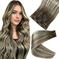 Full Shine Balayage Hair Clip in Extensions Brown Ombre Invisible Clip in Hair Extensions Ash Brown to Cool Blonde Real Human Hair for Long Hair 20 Inch 120 Gram 8 PCS