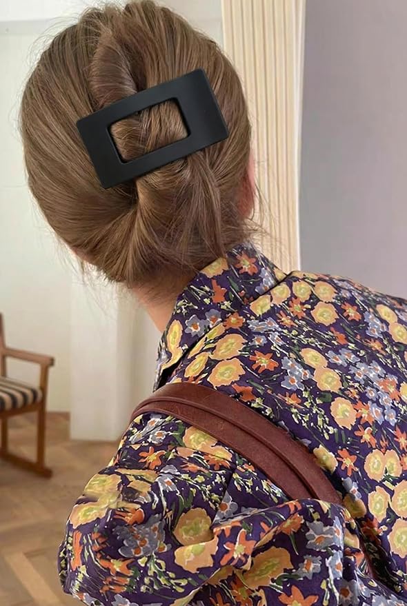 4 PCS Medium Flat Hair Clips Claw for Women, Non-slip Rectangular Lay Down Hair Clip for Thick Thin Hair Comfortable Hair Accessories for Driving, Lying, Exercising, Leopard Tortoise Shell Pattern