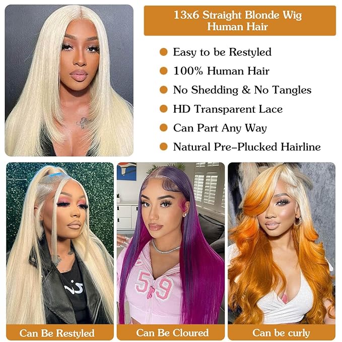 613 HD Lace Frontal Wig 32 Inch Full & Thick 13x6 Straight HD Lace 613 Blonde Wig 200 Density Human Hair Glueless Pre Plucked 613 Colored Human Hair Wigs With Baby Hair for Women