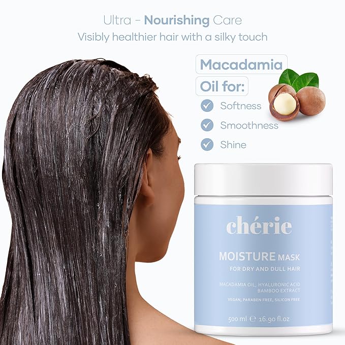 Deep Conditioning Hair Mask for Curly and Straight Hair With Macadamia Oil, Hyaluronic Acid & Bamboo Extract, Hydrating for Dry Damaged, Helps Repair, Reducing Frizz & Breakage, Vegan 16.90 oz