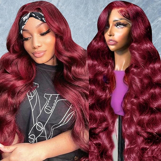22 Inch 99j Burgundy Lace Front Wigs Human Hair 13x6 HD Transparent Burgundy Wig Human Hair 200 Density Pre Plucked Glueless Frontal Wigs Human Hair for Black Women