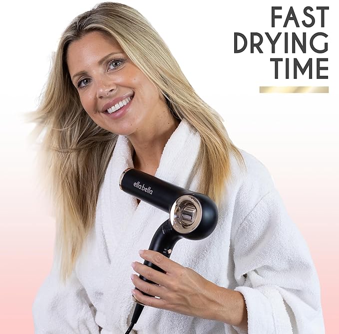 ELLA BELLA® Professional Ionic Hair Dryer (Foldable) • Negative Ion Blow Dryer • Perfect for Travel • Intelligent Heat Control & Rapid Drying Speeds • Lightweight Design • Low Noise Technology