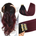 GOO GOO Tape in Hair Extensions Human Hair, 1/99 Balayage Jet Black to Red, 18inch 50g 20pcs, Skin Weft Seamless Invisible, Silky Straight with Thick Ends, Remy Human Hair