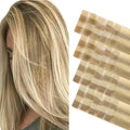 GOO GOO Invisi Edge Tape in Hair Extensions Human Hair, 16/22 Light Blonde Highlighted Golden Blonde 10pcs injected with 10pcs classical tape ins, 22inch 50g, Virgin Remy Hair, Natural Look