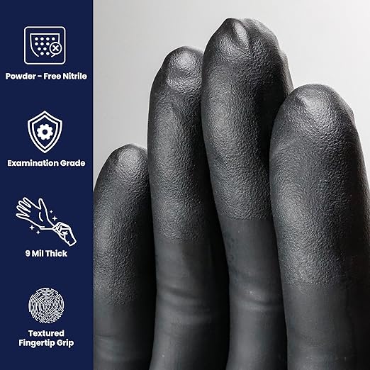 Adenna Dark Light 9 mil Nitrile Powder Free Exam Gloves (Black), Large - Box of 100 (DLG676)