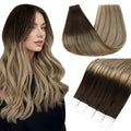 Full Shine Tape in Hair Extensions 22 Inch Color 2 Dark Rooted Ombre to 6 Brown Highlight 18 Blonde Seamless Skin Weft Remy Tape Ins Human Hair Extensions 50g Natural Straight for Women 20PCS