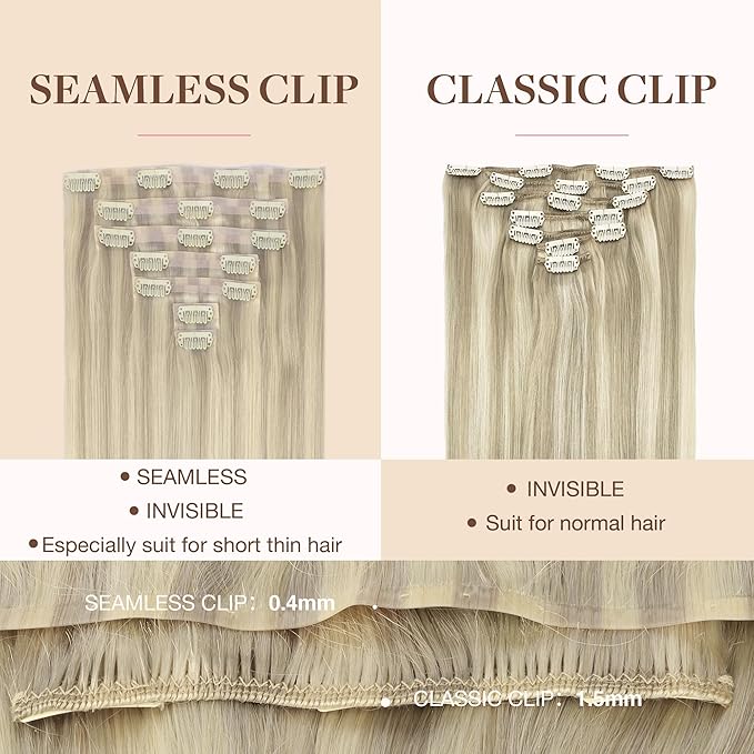 GOO GOO Clip in Hair Extensions Real Human Hair, Remy Human Hair Extensions Clip ins for Women, Natural Human Hair, 14inch 110g 7Pcs, 17A/60A Ash Blonde Highlighted Platinum Blonde