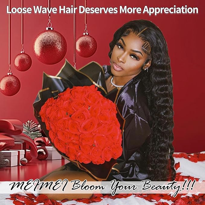 250% Density HD Lace Front Wigs Human Hair Loose Wave 100% Real Human Hair 15A Full 13x4 Large Lace Space Loose Deep Wave Wig Pre Plucked, No Synthetic Blend No Tangle No Shedding Triple Lifespan 3X