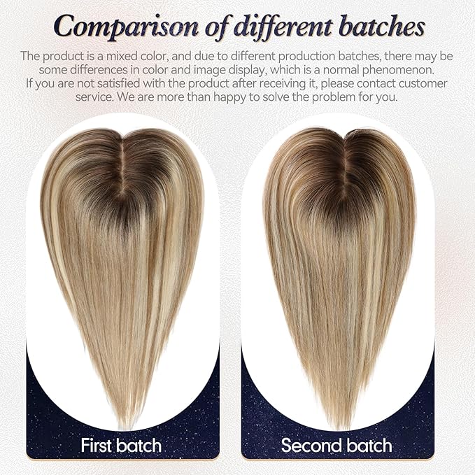 starluck Hair Toppers for Women with Bangs, 5"*5.5"Large Coverage Ombre Light Brown with Blond Highlight 100% Real Human Hair Toppers for Women with ThinningHair,Cover Gray HairRoots