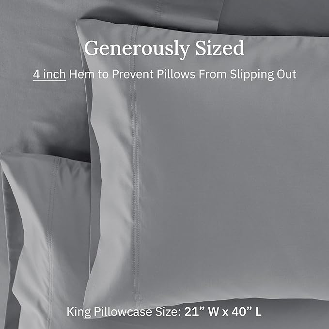 California Design Den Luxuriously Soft Premium 6 Thread Count, 100% Cotton Set of 2 Cases, Crisp Pillow Cases King Size Set of 2, Fits King Pillows (Mist Grey)