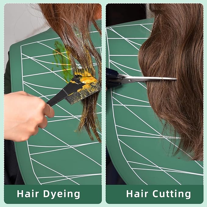 Professional Hair Cutting Cape with Geometric Grid Pattern, Longer Silicone Waterproof Cutting Mat,Neck Guide