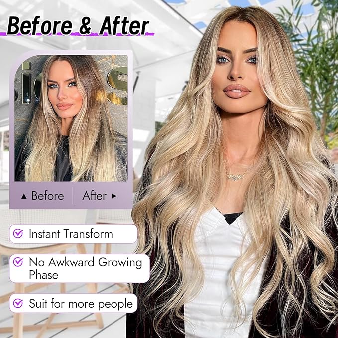 Honey Blonde Wig for Women Long Wavy 4x1 Lace Natural Hairline Glueless for Beginners Middle Part Synthetic for Daily Party Use 26Inch