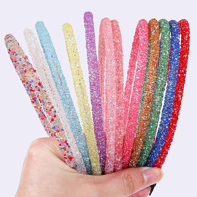XIMA Crystal Glitter Headbands for Women and Girls, Multi-Color Fashion Hair Accessories, Non-Slip Design Pack of 12