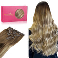 WENNALIFE Clip in Hair Extensions Real Human Hair, 20 Inch 120g 7pcs Ombre Walnut Brown to Ash Brown and Bleach Blonde Clip in Human Hair Remy Clip in Hair Extensions Real Human Hair Double Weft
