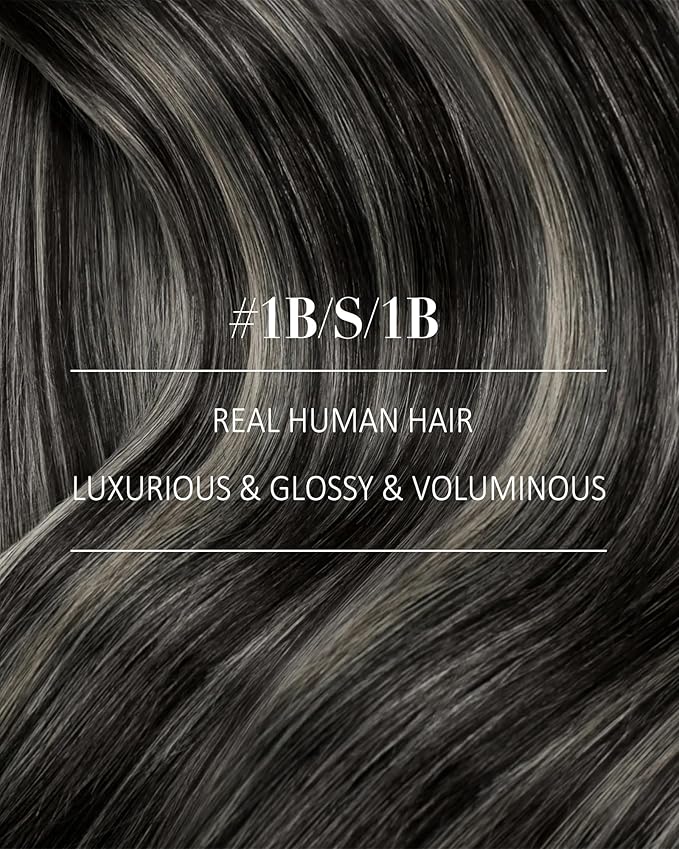 YoungSee 150G Balayage Clip in Hair Extensions Black Silver Clip in Extensions Ombre Clip in Hair Extensions Real Human Hair Natural Black Mix Silver Blonde Remy Hair 22Inch 7Pcs