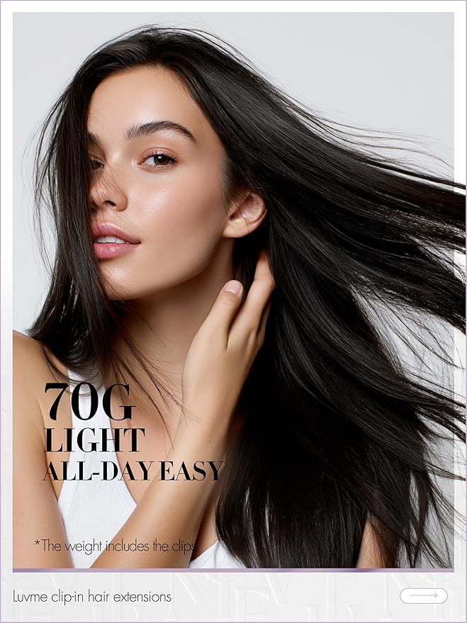 LUVME Straight Seamless 70g 4Pcs Clip in Hair Extensions Full Max with 24inch Remy Human Hair Clip ins Extensions, Natural Black 100% Real Soft Hair
