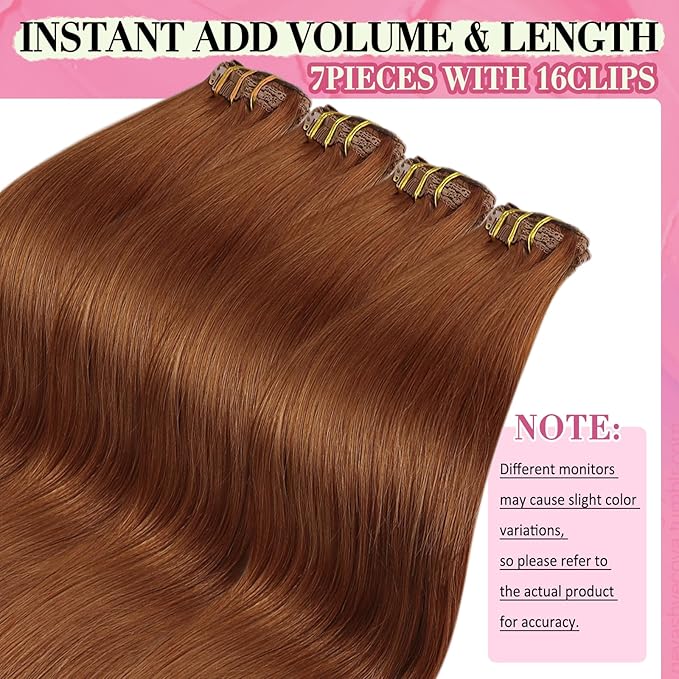 YoungSee Clip in Human Hair Extensions Light Copper Clip in Extensions Real Human Hair Copper Hair Extensions Clip ins Straight Soft Hair 18Inch 7Pcs 120G