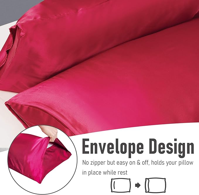 Tyfitb Satin Pillowcase Set for Hair & Skin Care – Cooling, Hypoallergenic, Anti-Frizz, Wrinkle-Free – Soft, Luxurious Pillowcases with Envelope Closure – 2-Pack, Standard Size 20x26, Gift-Ready