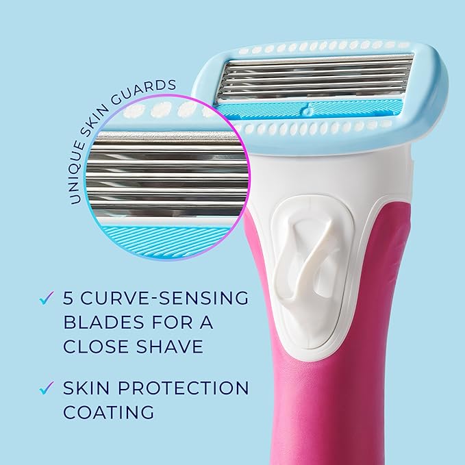 Schick Hydro Silk TrimStyle Razor with Bikini Trimmer for Women | 2-in-1 Bikini Razor for Women and Womens Trimmer for Pubic Hair, Includes 1 Waterproof Handle, 3 Refills & 1 AAA Battery