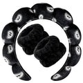 Zkptops Spa Headband for Washing Face Wristband Set Sponge Makeup SkincareVelvet Fabric Bubble Soft Get Ready Hairbands for Women Puffy Headwear Non Slip Thick Thin Hair Accessory (Black Nuts)