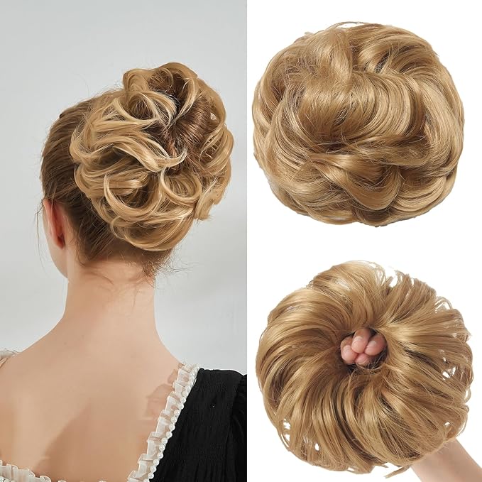Large Messy Bun Hair Piece Curly Synthetic Extensions Scrunchies Fake Chignon Updo Hairpieces for Women Blonde