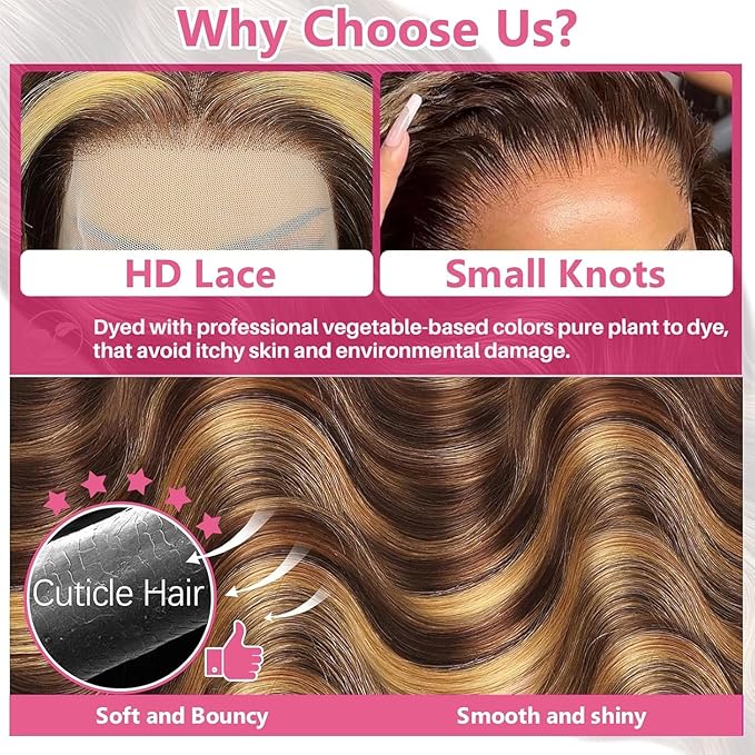 22 Inch 13x6 Lace Front Wigs Human Hair 200 Density P4/27 Highlight Ombre Body Wave HD Lace Front Wigs Human Hair Pre Plucked