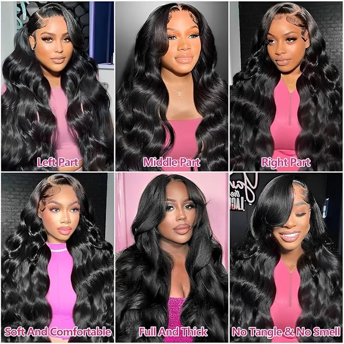 28 Inch 13x6 Lace Front Wigs Human Hair 200 Density Body Wave HD Lace Front Wigs Human Hair Pre Plucked Natural Color Glueless Wig 100% Virgin Human Hair Lace Front Wigs for Women