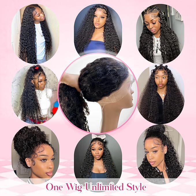 360 Glueless Drawstring Wig Human Hair 20 Inch Pre Plucked Hidden Strap 360 Water Wave Lace Front Wigs,180% Density Curly Wet and Wavy HD Full 360 Lace Frontal Human Hair Wig