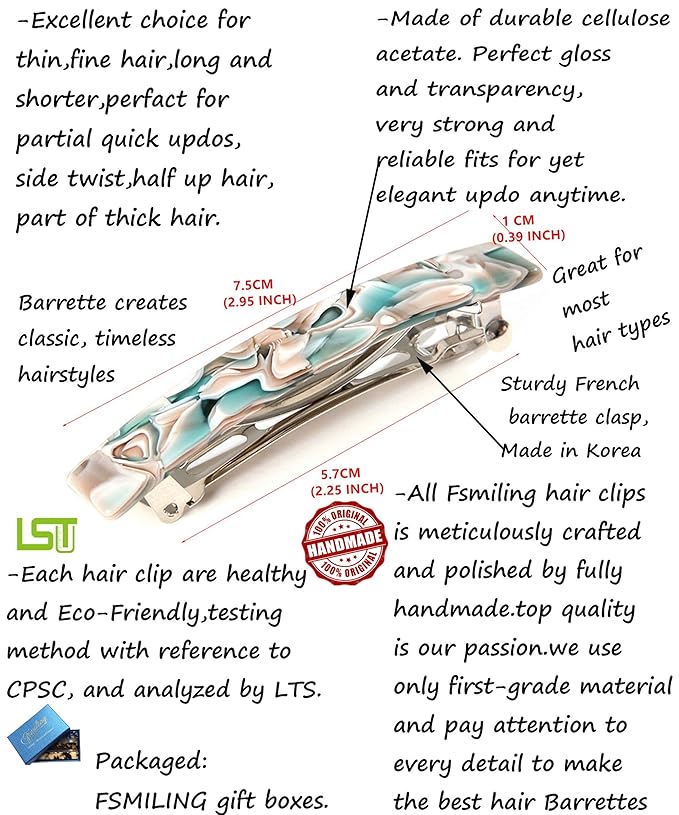 Fsmiling Hair Barrettes for Women French Hair Barrette Clip Small Acetate Hair Clips Barrette No Slip Hair Accessories 3-Pack