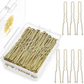100PCS 2.4Inch U Shaped Hair Pins,Gold Bobby Pins for All Hair Types,Hair Pins for Women,Pain-Free U Pins for Buns With Box（Gold）