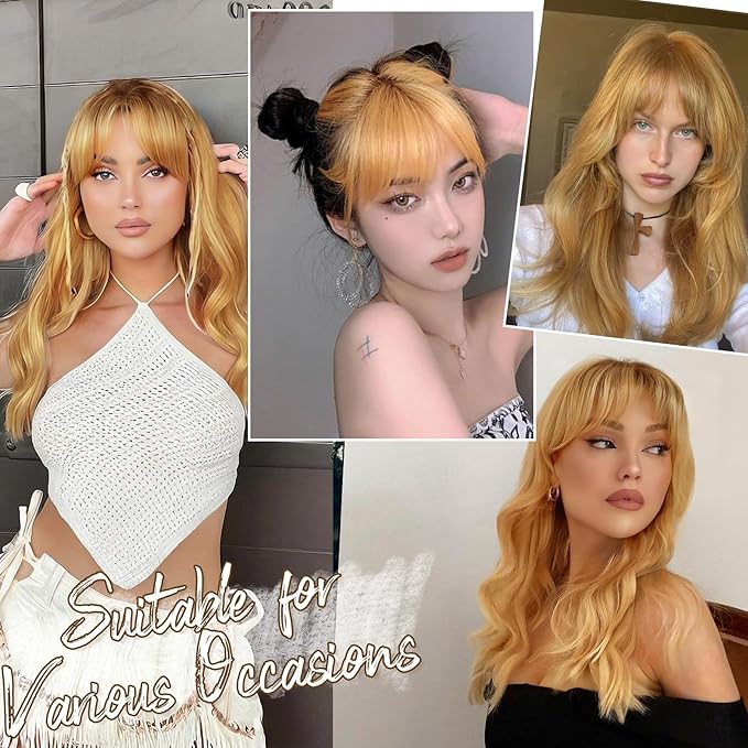 BARSDAR Real Human Hair Clip in Bangs - Blonde Human Hair Clip in Bangs for Women - Golden Blonde Thick Bangs Extensions Fringe with Temples Dyeable Real Hair Bangs Hairpieces - Dark Golden Blond