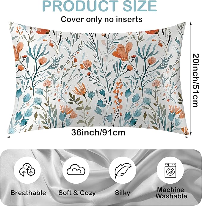 Satin Pillowcase 1 Pack-Watercolor Flowers Small Floral Silky Pillow Cover for Hair and Skin,King Size 20x36 Inch Soft Cooling Printed Pillow Cases with Hidden Zipper,Gifts for Women Men