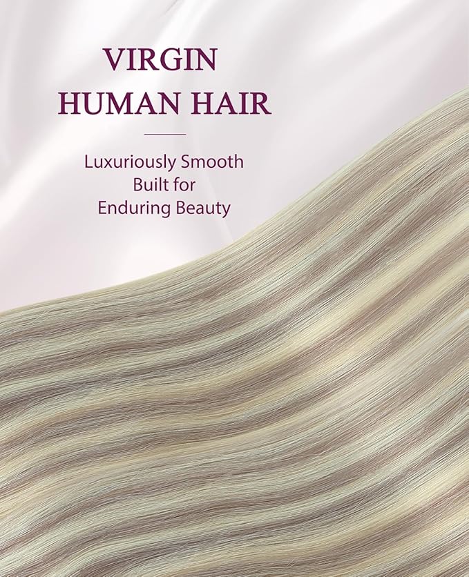 Pinkpearl Invisible Tape in Hair Extensions Human Hair, 20pcs 20inch 55g #18P60 Ash Blonde Highlighted Platinum Blonde Injection Tape in Extensions Real Remy Seamless Human Hair Injected