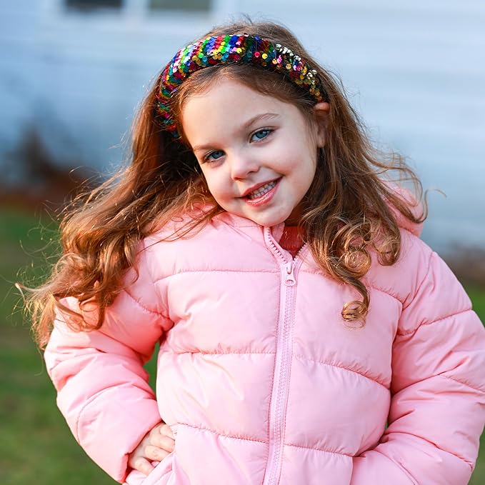 FROG SAC Flip Sequin Headband for Girls, Wide Headbands for Kids, Sparkly Sequined Toddler Hair Bands, Sparkle Head Band Hair Accessories, Easter Basket Fillers Stocking Stuffers (Rainbow/Gold)