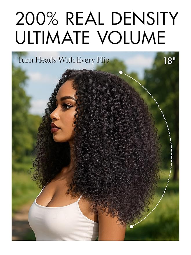 LUVME HAIR 5X5 Kinky Curly 200% Human Hair Wigs Glueless Lace Front 18 Inches Pre Cut Plucked Hd Lace Wig Ready To Go Natural Color Flexi-Fit Drawstring Cap Bleached Knots Black Wigs