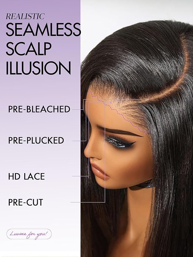 LUVME HAIR 7x6 All-Day Comfor Wig PartingMax Lace Wigs 200% Density Yaki Straight Lace Front Wigs Human Hair Pre Cut Plucked Lace Frontal Glueless 22 Inches Natural Black Color