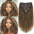 Kinky Curly Clip in Hair Extensions Real Human Hair 4/27/4 Omber Kinky Curly Clip ins For Women 3c 4a Brazilian Virgin Clip on Hair (12inch,#4/27/4)