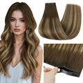 Full Shine Tape in Hair Extensions Human Hair Color 4 Medium Brown Ombre 24 Blonde And 4 Genius Weft Tape in Extensions Real Human Hair Double Weft 50G One Piece 22Inch Wire Adjustable Size