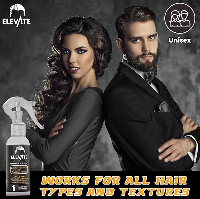 Elevate Hair Regrowth Treatment 5% Minoxidil Spray - Extra Strength Formula Professional Treatment for Hair Loss and Thinning for Regrowth - Stimulate Follicles for Men and Women 1 Month Supply