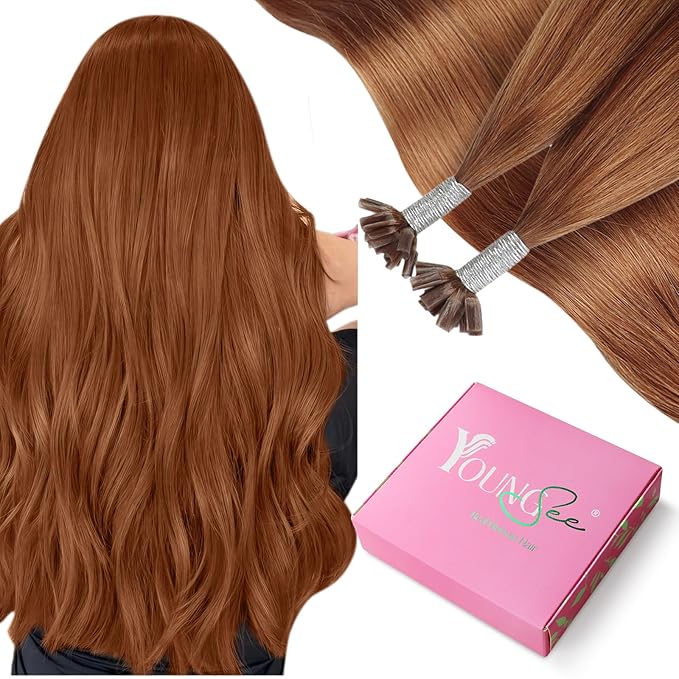 YoungSee Copper U tip Hair Extensions Copper U Tips Human Hair Extensions Easy to Apply 14In 50s/50G