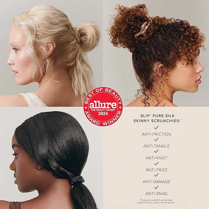 slip Skinny Scrunchies: Anti-Crease, Anti-Breakage Slipsilk™ Design Protects Delicate Hair | Includes 4 Pure Silk Scrunchies: Dark Purple