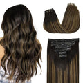 GOO GOO Clip in Hair Extensions Real Human Hair, Remy Human Hair Extensions Clip ins for Women, Natural Human Hair, 20inch 150g 7Pcs, 1B/6/1B Balayage Natural Black to Chestnut Brown
