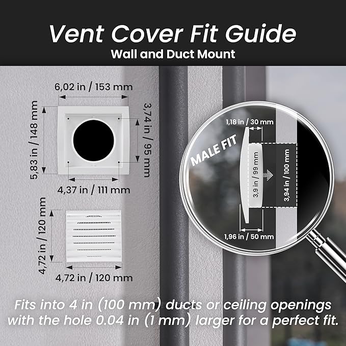 Repa Market 4 Inch Anthracite Dryer Vent Hood/Duct Cover for Walls or Ceiling/ABS Plastic Louvered Air Grille with Built-In Mesh Screen/Exhaust and Dryer Vent Covers for Indoor & Outdoor Use