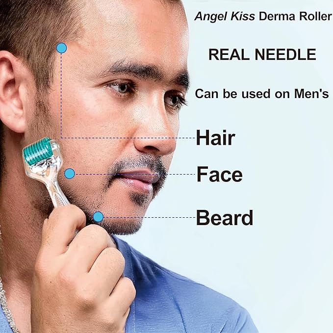 Derma Roller Titanium Real Needle 0.25mm - Angel Kiss 192 Individual Microneedling Roller with Case - Dermal Roller for Face - At Home Facial Skin Roller for Women Men