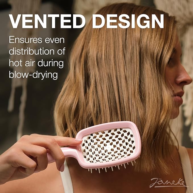 Janeke Superbrush Detangling Brush for Soft Smoothing Hair Brushing with Anti-Static Bristles - Vented Wet Hair Brush for Blow Drying Use - Perfect for Curly, Thick, Wavy, Fine Hair Types (Pink)